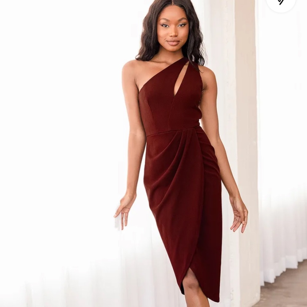 Lulus So Flirty Burgundy One-Shoulder Cutout Asymmetrical Dress
